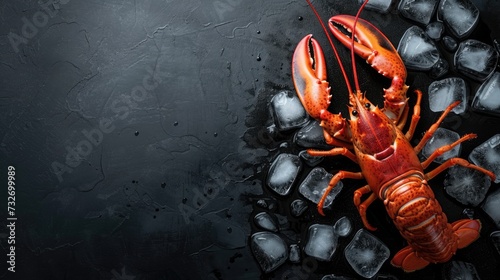 lobster on black background with ice cubes