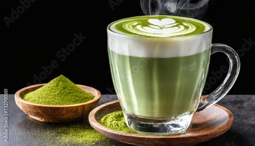 hot matcha latte isolated on transparent background