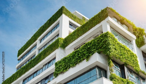 modern white residential building with green plant walls sustainable living ecology and green urban environment concept