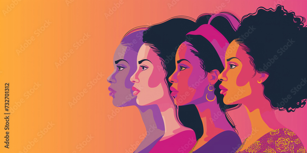 Illustration of Women History Month Banner with Legacy of Female Empowerment and Women Silhouette Heads Isolated Concept. Illustration of Women History Month Banner with Legacy of Female Empowerment and Women Silhouette Heads Isolated Concept.