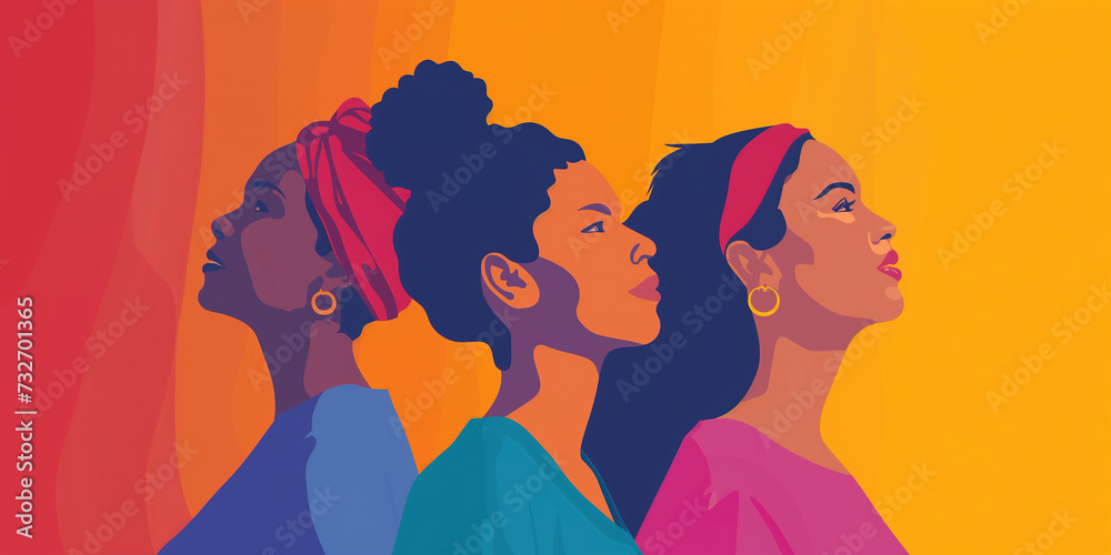 Illustration of Women History Month Banner with Legacy of Female Empowerment and Women Silhouette Heads Isolated Concept.