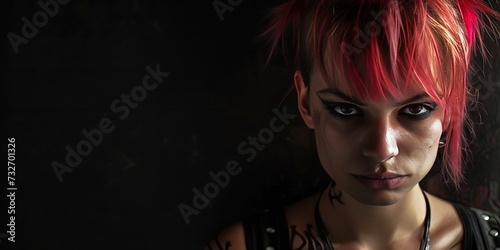 Punk Rock alternative girl with colorful hair isolated on solid black background