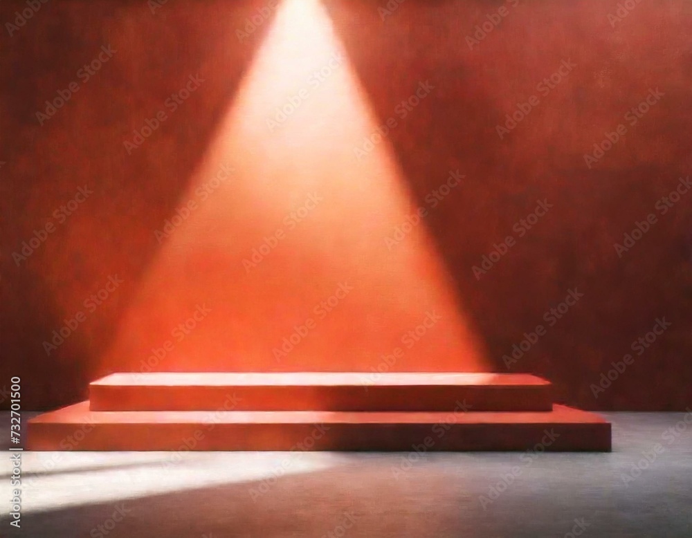 Obraz premium Minimalistic abstract background for product presentation. Light on a red wall