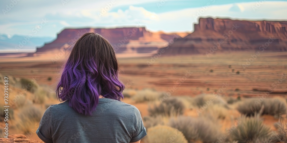 Young woman with purple hair exploring the southwest desert Young woman with purple hair exploring the southwest desert
