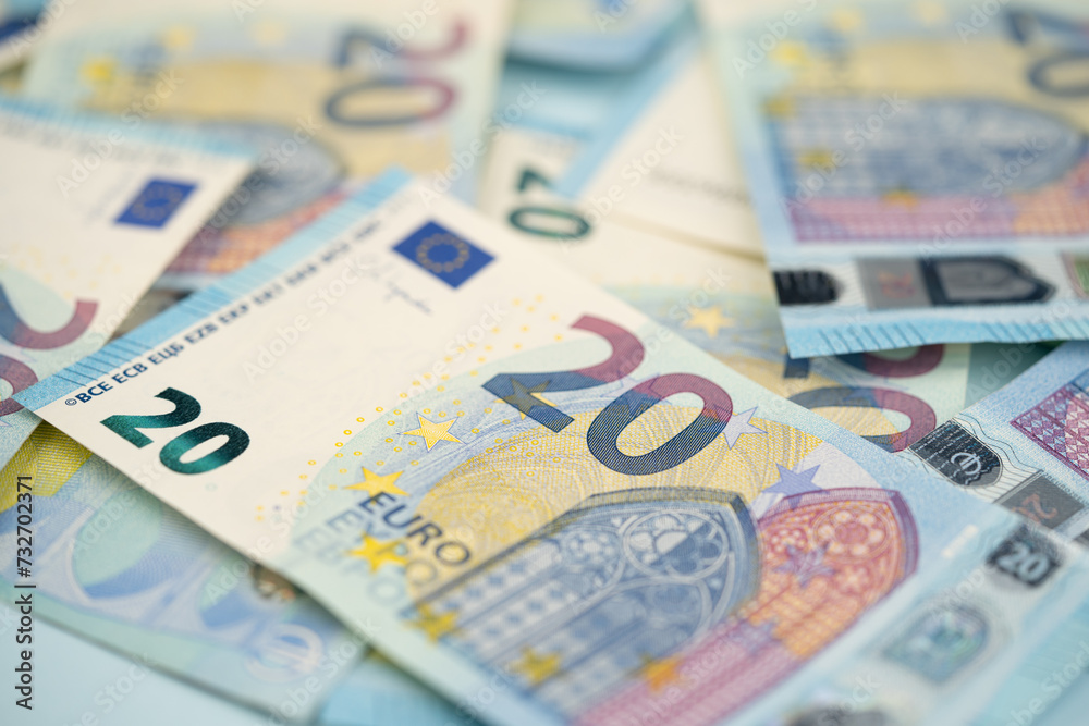 many 20 euro bills close-up mixed randomly many 20 euro bills close-up mixed randomly