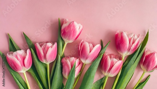 flowers pink composition flowers pink tulips on pastel pink background wedding birthday happy womens day mothers day valentine s day flat lay top view copy space