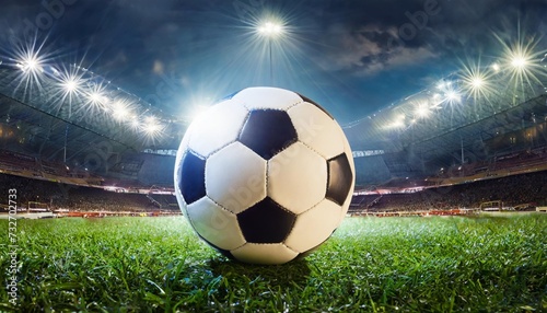 tradition soccer ball illuminated by stadium lights