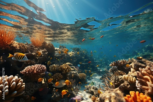 Colorful Coral Reef Teeming With Fish