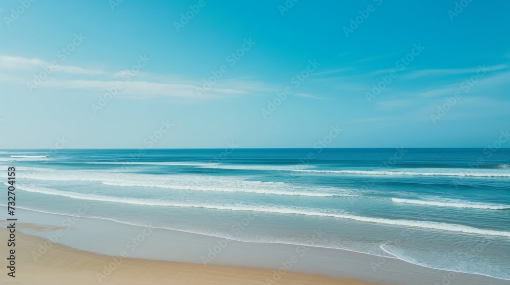 landscape of blue sea with white sand and small waves, ideal place to relax