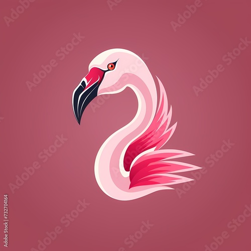 A sleek and modern flamingo face logo illustration, capturing elegance and grace, isolated on a clean and contemporary solid backdrop for a distinctive brand mark