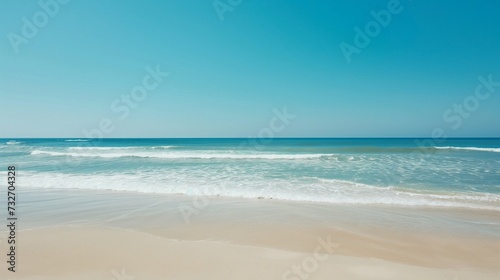 landscape of blue sea with white sand and small waves, ideal place to relax © mirifadapt