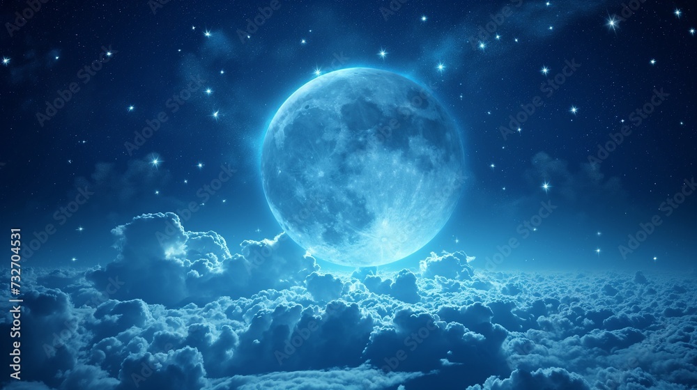Fototapeta premium Night sky with full bright moon in the clouds, cinematic moon and clouds,