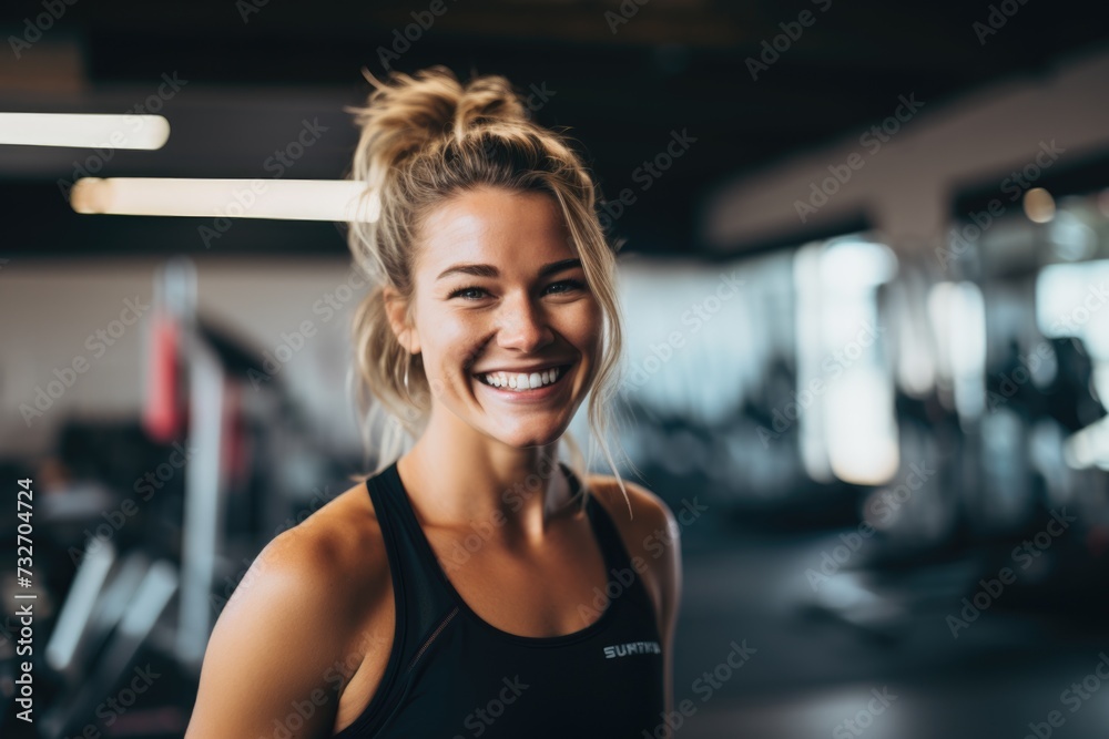 Portrait of a young female fitness trainer in a gym