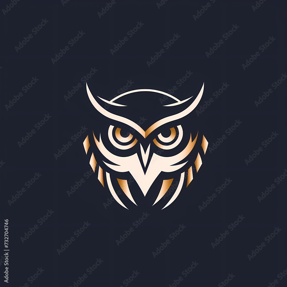 A sleek and stylized owl face logo illustration, emphasizing the bird's wisdom and mystery, isolated on a modern and minimalist solid backdrop
