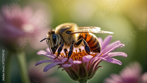 bee on a beautiful flower macro meadow