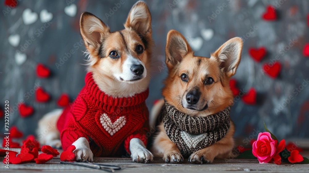 Valentine's Love: Dogs in Heart Sweaters

