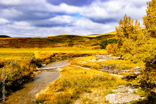 Fall drive through Cardston County in the deep south of Alberta, Canada photo