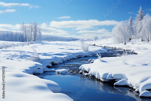 Snow-Covered Forest With a River