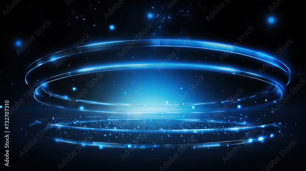 Obraz premium Abstract neon rays and lines on dark science and tech background