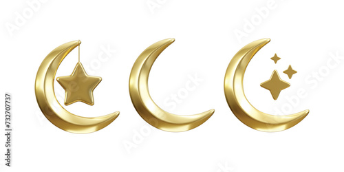 golden moon and sun icon 3d render concept of Ramadan Kareem illustration set