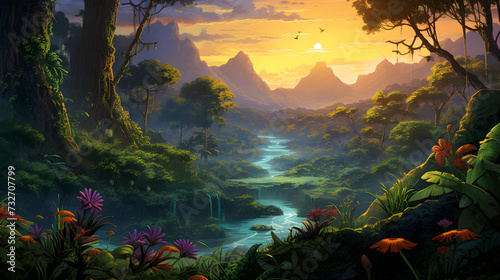 Illustration of colorful Amazing jungle © toomi123