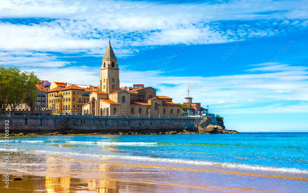 Amazing view of the city of Gijon in Asturias, Spain