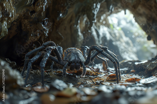 Spider crawling in the cave. Dangerous insect from fairytale © swillklitch