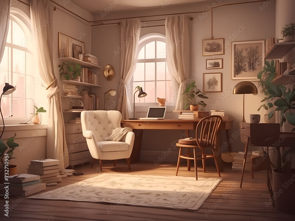 Fototapeta premium Writer room design. Cozy vintage interior design.