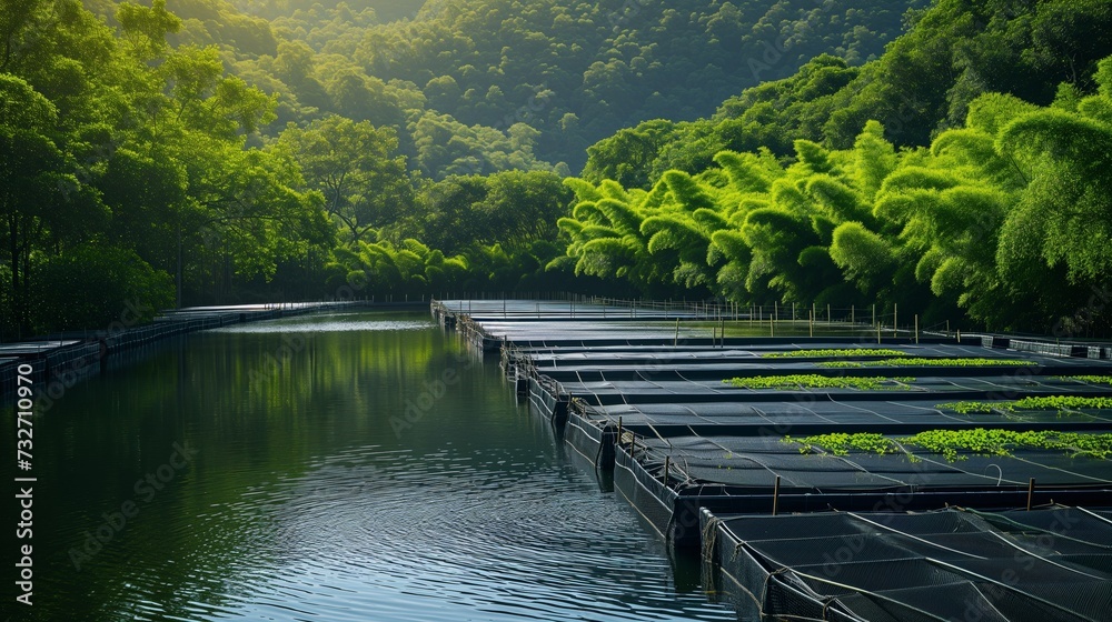 Aquaculture Farm modern aquaculture farm with rows of fish tanks or