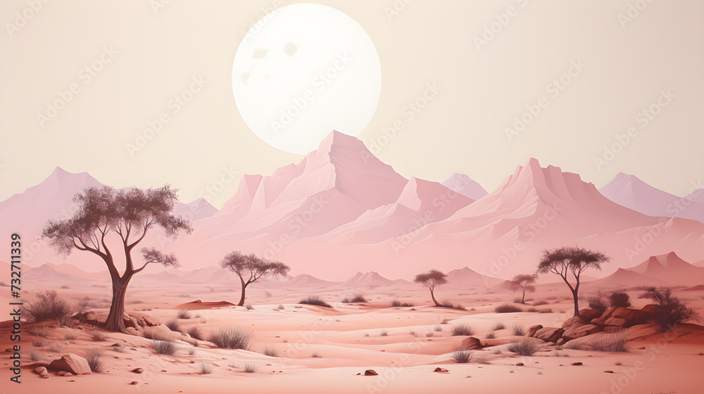 Pink Sands: A Desert Journey in Muted Hues. Generative AI
