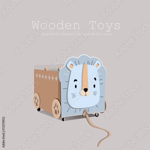 Wooden toy cart decorative element for a children's room
