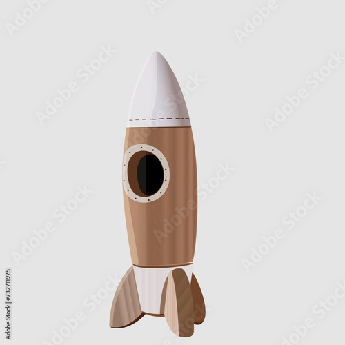 Wooden toy rocket decorative element for a children's room