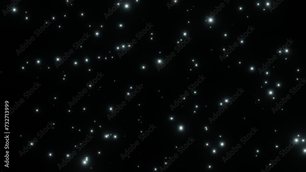 Fototapeta premium 3d abstract Night starry skies galaxy space with twinkling and blinking yellow stars particle overlay motion background.