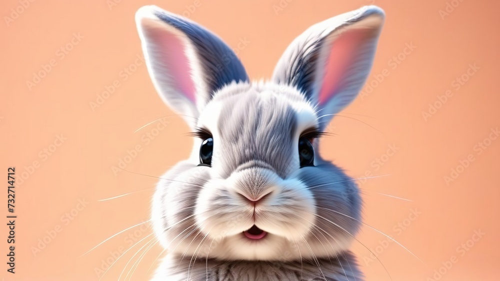 A white rabbit on a peach fuzz background , the concept of an Easter holiday