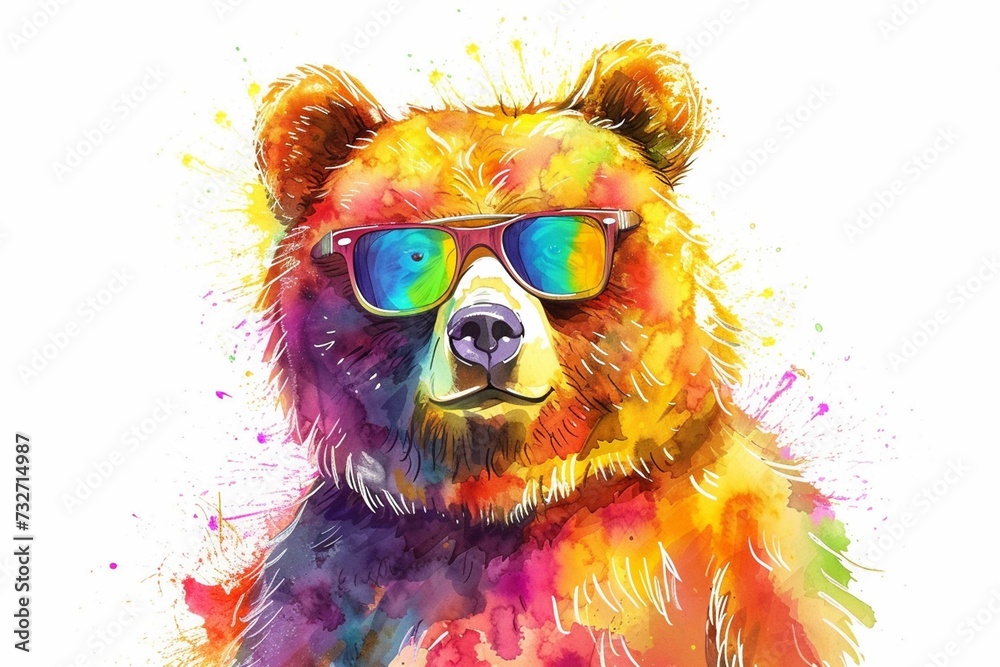 Cartoon colorful bear with sunglasses