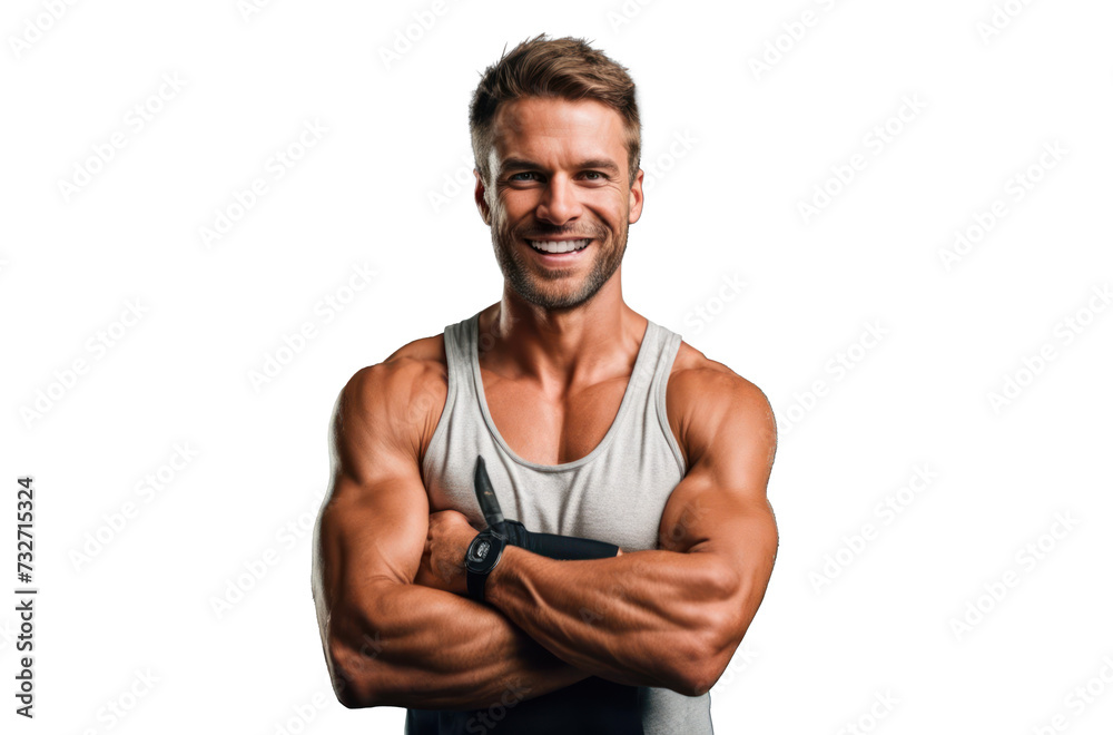 Personal trainer with is arms crossed, isolated in white. Personal trainer with is arms crossed, isolated in white.