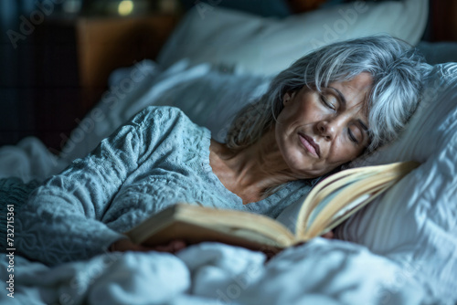 Mature Woman Asleep with Book. Generative AI