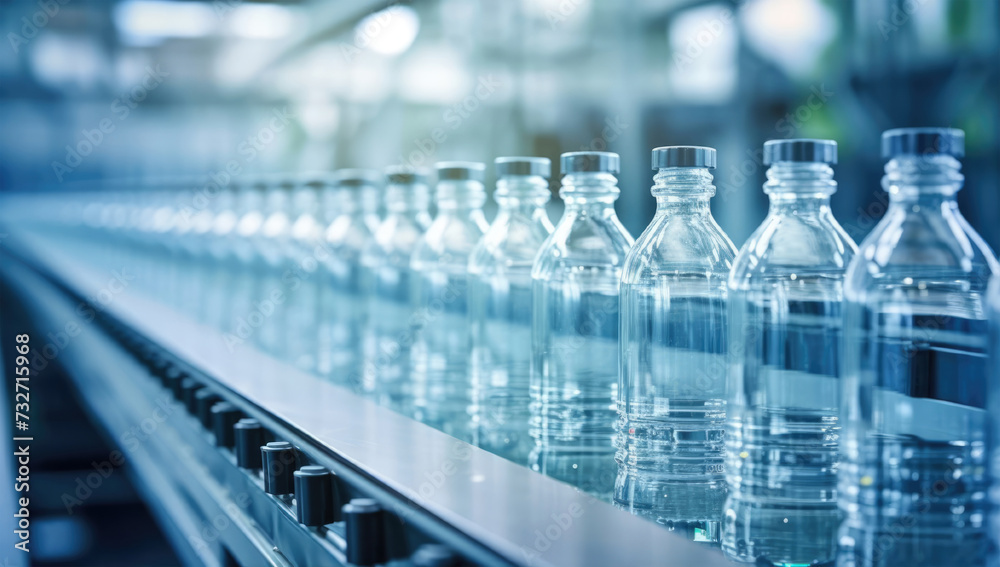 Bottles of water on conveyor belt in factory. Industrial background Bottles of water on conveyor belt in factory. Industrial background