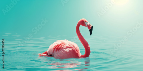 Rosa Flamingo schwimmt auf dem Meer © stockmotion