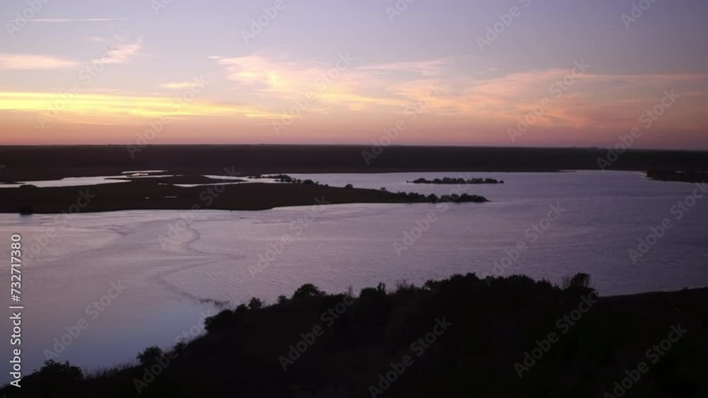 Aerial Panning Beautiful View Of Tranquil Rippled Lake Against Sky At Sunset - Daytona Beach , Florida