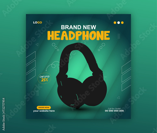 Vector headphone social media design instagram social media post wireless headphone brand product social media design