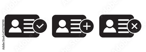 ID Card icon set. ID Card with Circle tick approved symbol,
