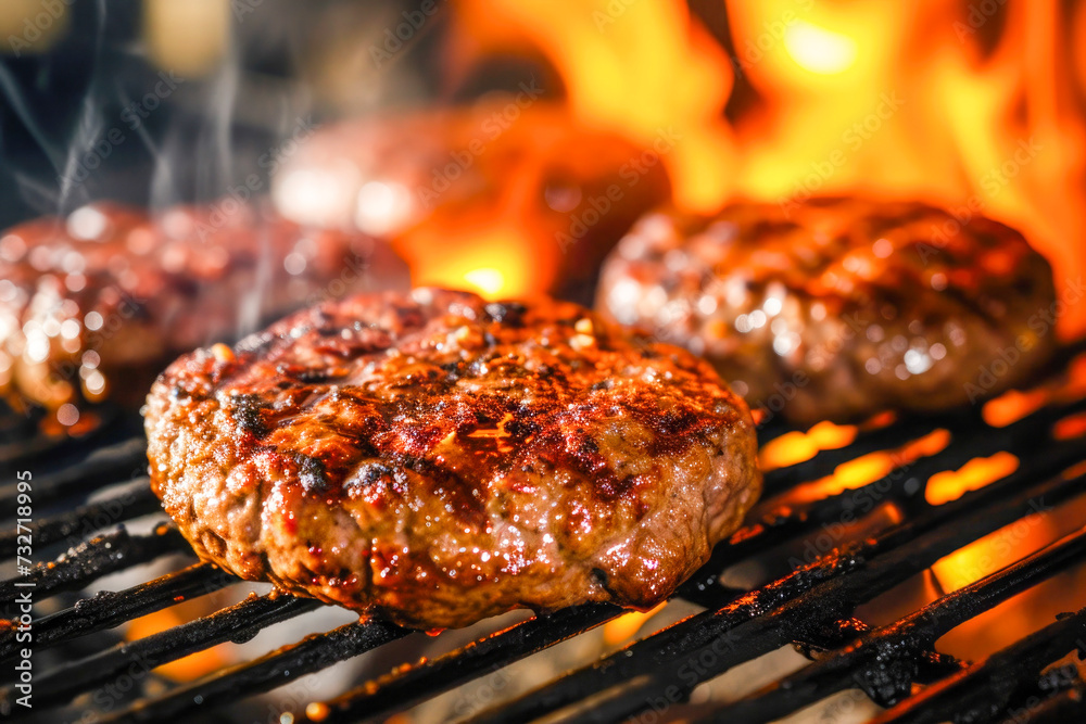 Beef hamburger patties sizzling on the barbecue Beef hamburger patties sizzling on the barbecue