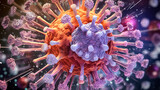 a macro image of a micro hi-tech coronavirus molecule is analyzed
