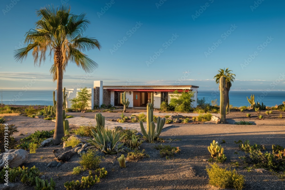 Obraz premium Exterior of modern Mexican villa in California. Architecture design