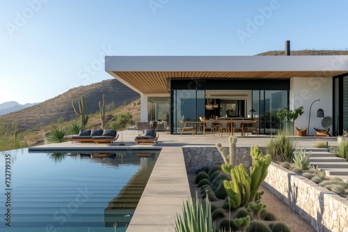 Exterior of modern Mexican villa in California. Architecture design