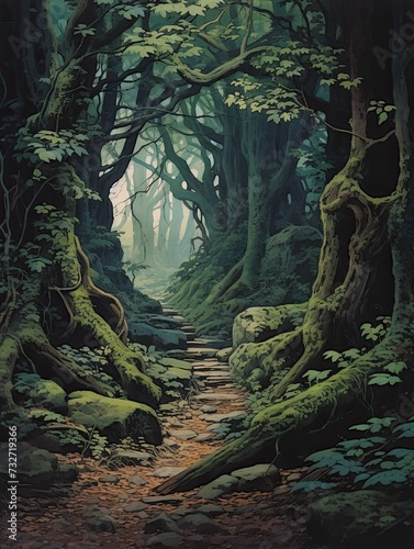 Ancient Groves Landscape: Forest Wall Art - Vintage Art Print Reveals Enchanting Beauty