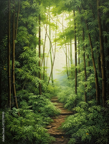 Serene Vintage Bamboo Forests  Nature Artwork in a Serene Landscape