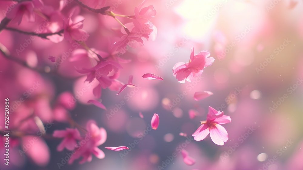 Fundo desfocado feminino com flores e pétalas caindo. Fundo desfocado feminino com flores e pétalas caindo.