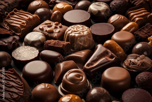 Background of chocolates. Praline chocolate. Generative AI